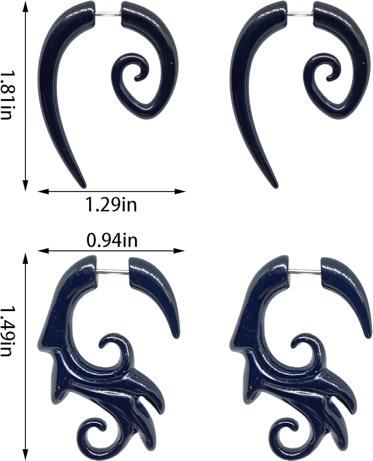 QUPENGXU 2 Pairs Acrylic Punk Unisex Stud Earrings Sprial Shaped Piercing Fake Ear Plug Cheater Earring For Women And Men