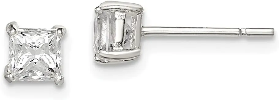 Real 925 Sterling Silver 4mm Princess Basket Set CZ Cubic Zirconia Stud Earrings 4mm