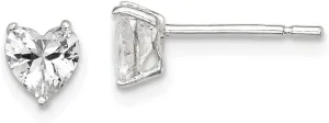 Real 925 Sterling Silver 5mm Heart 3 Prong Basket Set CZ Cubic Zirconia Stud Earrings 5mm