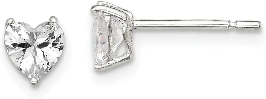 Real 925 Sterling Silver 5mm Heart 3 Prong Basket Set CZ Cubic Zirconia Stud Earrings 5mm