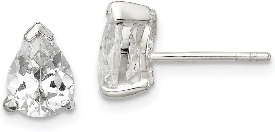Real 925 Sterling Silver 5x7mm Pear Basket Set CZ Cubic Zirconia Stud Earrings - 5mm x 7mm