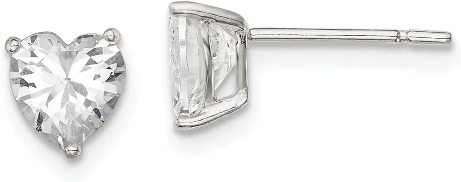 Real 925 Sterling Silver 6mm Heart 3 Prong Basket Set CZ Cubic Zirconia Stud Earrings 6mm