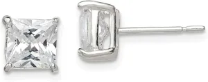 Real 925 Sterling Silver 6mm Princess Basket Set CZ Cubic Zirconia Stud Earrings 6mm