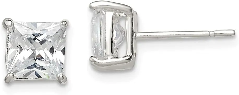 Real 925 Sterling Silver 6mm Princess Basket Set CZ Cubic Zirconia Stud Earrings 6mm
