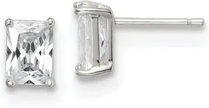 Real 925 Sterling Silver 7x5 Basket Set CZ Cubic Zirconia Stud Earrings - 7mm x 5mm