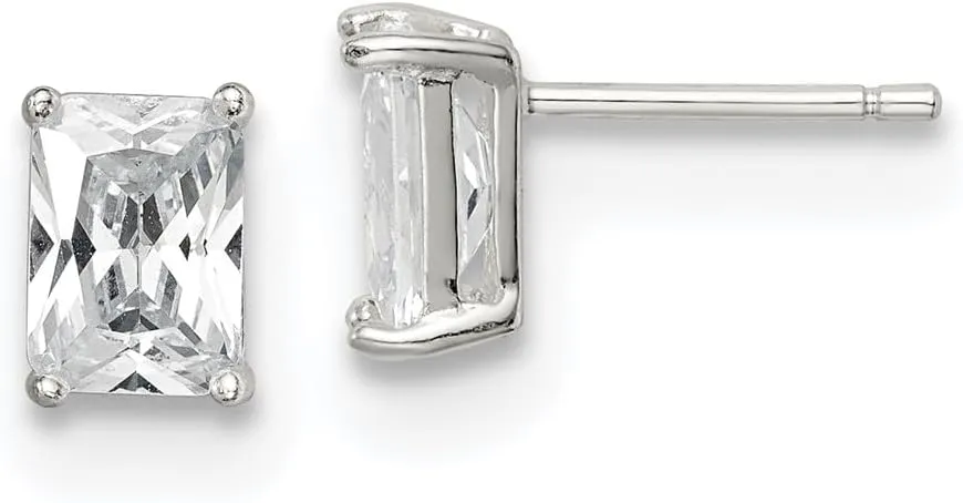 Real 925 Sterling Silver 7x5 Basket Set CZ Cubic Zirconia Stud Earrings - 7mm x 5mm