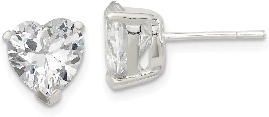 Real 925 Sterling Silver 8mm Heart Basket Set CZ Cubic Zirconia Stud Earrings 8mm