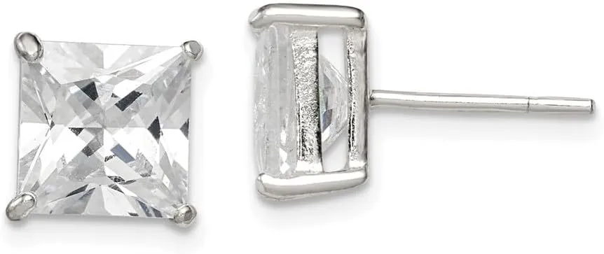Real 925 Sterling Silver 8mm Princess Cut CZ Cubic Zirconia Basket Set Stud Earrings 8mm