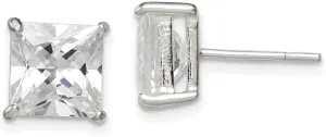 Real 925 Sterling Silver 8mm Princess Cut CZ Cubic Zirconia Basket Set Stud Earrings 8mm