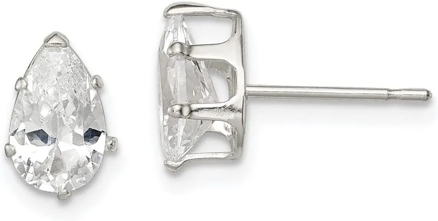 Real 925 Sterling Silver 8x5 Pear Snap Set CZ Cubic Zirconia Stud Earrings - 8mm x 5mm