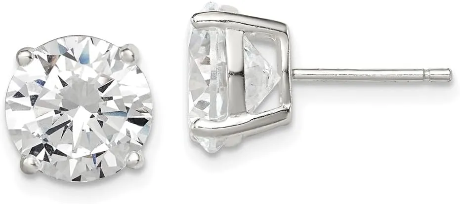 Real 925 Sterling Silver 9mm Round Basket Set CZ Cubic Zirconia Stud Earrings 9mm