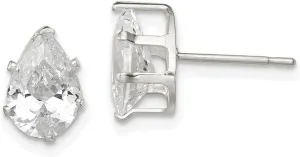Real 925 Sterling Silver 9x6 Pear Snap Set CZ Cubic Zirconia Stud Earrings - 9mm x 6mm