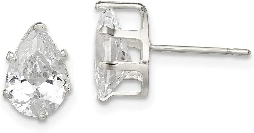 Real 925 Sterling Silver 9x6 Pear Snap Set CZ Cubic Zirconia Stud Earrings - 9mm x 6mm