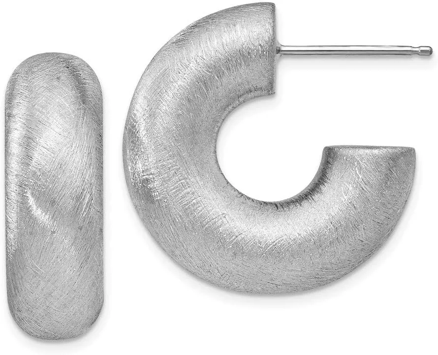 Real 925 Sterling Silver Radiant Essence J Hoop Post Earrings - 25mm x 8mm