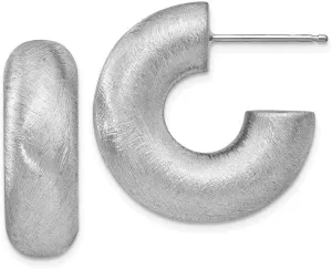 Real 925 Sterling Silver Radiant Essence J Hoop Post Earrings - 25mm x 8mm