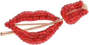 Red Lip with Rose Brooch for Women Ladies Girl Rhinestone Lapel Pin Creative Sexy Crystal Shining Mouth Flower Brooches Boutonniere Corsage for Suit Tie Party Wedding Jewelry Ornament Accessories Gift