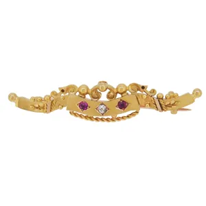 Red Spinel & Diamond Set Bar Brooch
