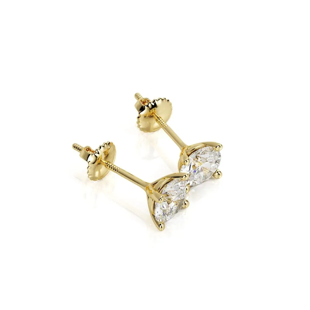 Refraction Angle Solitaire Earrings 1 Natural Diamonds in Yellow Gold