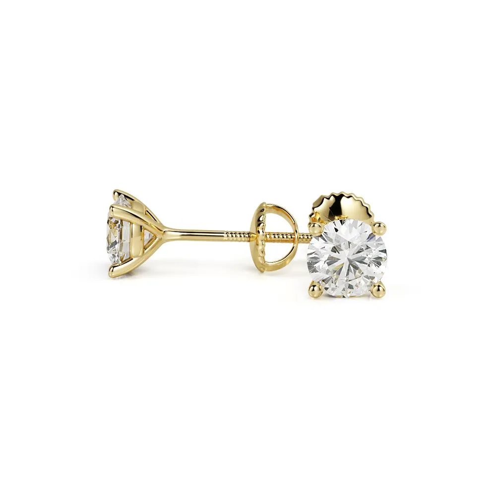 Refraction Angle Solitaire Earrings 1 Natural Diamonds in Yellow Gold