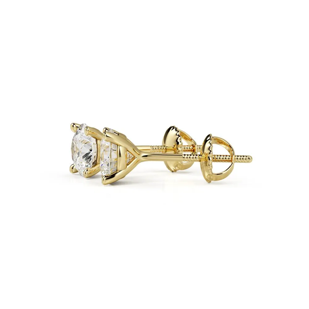 Refraction Angle Solitaire Earrings 1 Natural Diamonds in Yellow Gold