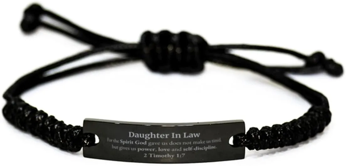 Religious Gifts for Daughter In Law 2 Timothy 1:7 Black Rope Bracelet Inspirational for Daughter In Law Christmas Unique Prayer Gifts For the Spirit God gave us does not make us timid.
