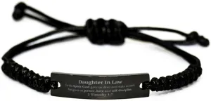 Religious Gifts for Daughter In Law 2 Timothy 1:7 Black Rope Bracelet Inspirational for Daughter In Law Christmas Unique Prayer Gifts For the Spirit God gave us does not make us timid.