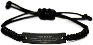 Religious Gifts for Sister In Law 2 Timothy 1:7 Black Rope Bracelet Inspirational for Sister In Law Christmas Unique Prayer Gifts For the Spirit God gave us does not make us timid.