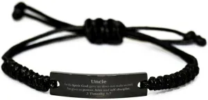 Religious Gifts for Uncle 2 Timothy 1:7 Black Rope Bracelet Inspirational for Uncle Christmas Unique Prayer Gifts For the Spirit God gave us does not make us timid.