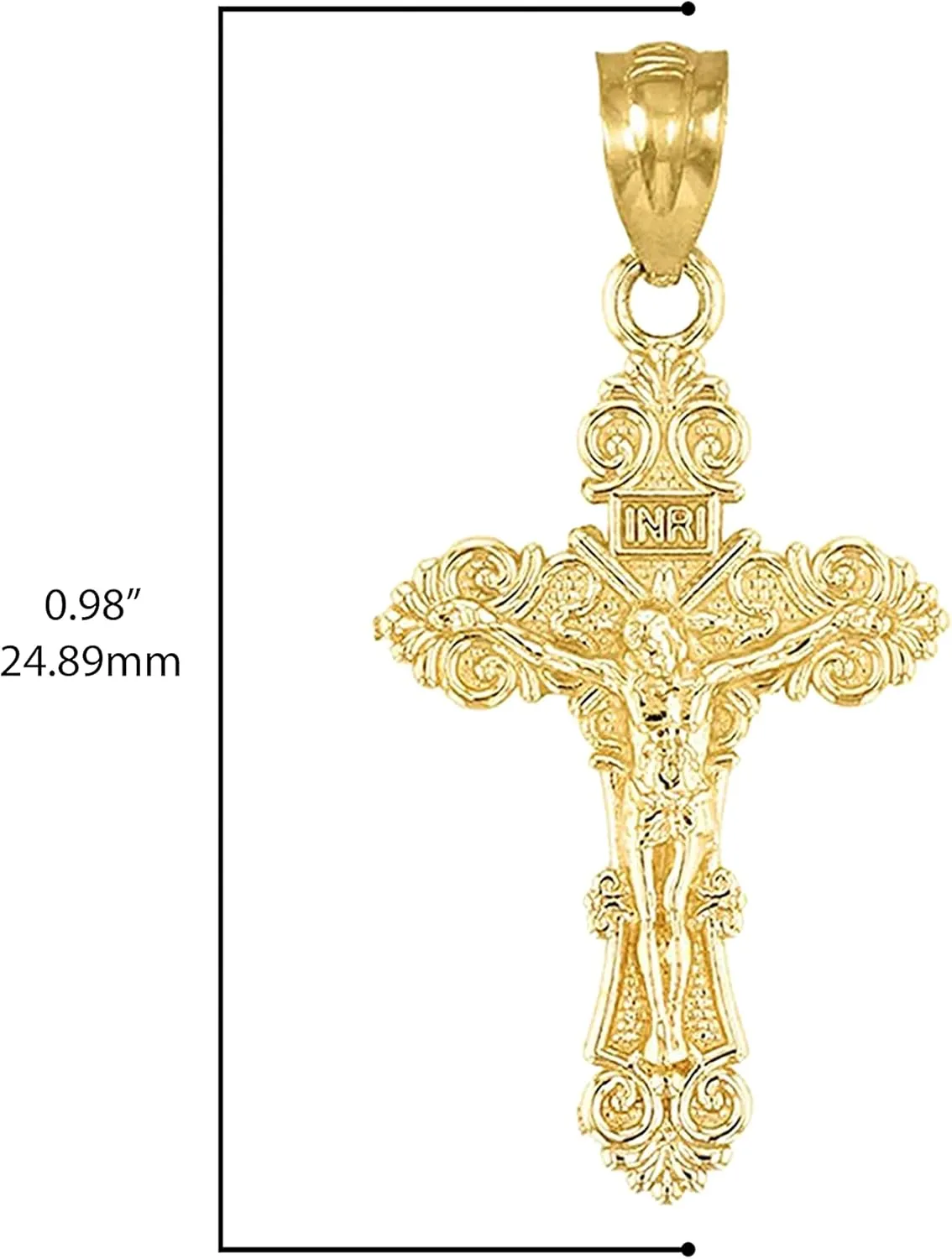 Religious Jewelry 10K Gold Floral INRI Crucifix Pendant Charm - Choice of Metal