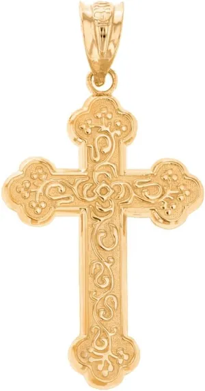 Religious Jewelry 10k Yellow Gold Eastern Orthodox Floral Rose Cross Pendant