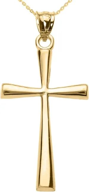 Religious Jewelry 10K Yellow Gold Simple Classic Flared Cross Pendant Necklace with Rolo Chain - 22"