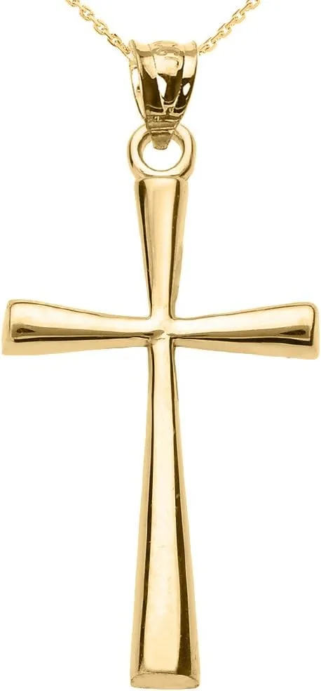 Religious Jewelry 10K Yellow Gold Simple Classic Flared Cross Pendant Necklace with Rolo Chain - 22"