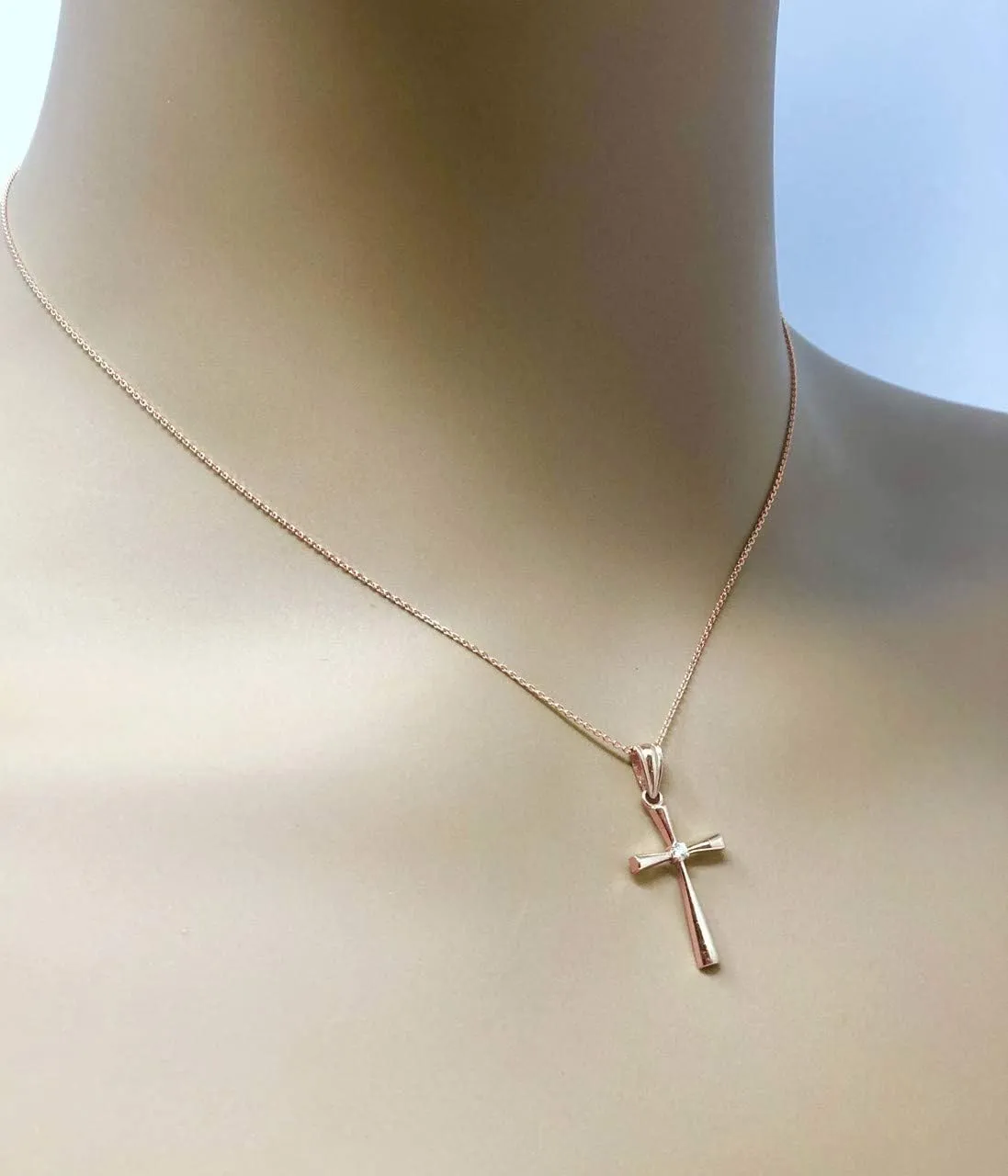Religious Jewelry 14K White Gold Solitaire Diamond Accented Cross Pendant Necklace (K-M Color, Promo Clarity) - Choice of Length