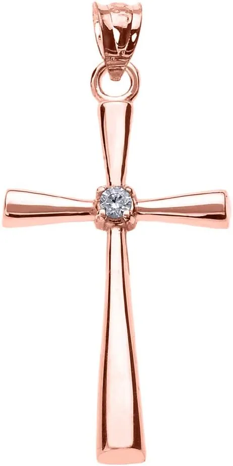 Religious Jewelry 14K White Gold Solitaire Diamond Accented Cross Pendant Necklace (K-M Color, Promo Clarity) - Choice of Length