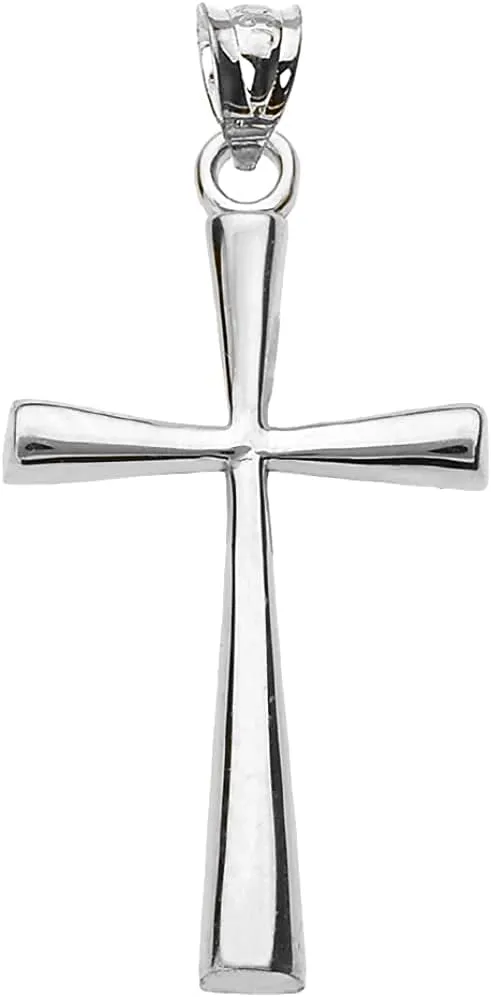 Religious Jewelry 14K Yellow, Rose or White Gold Simple Classic Flared Cross Pendant - Choice of Metal