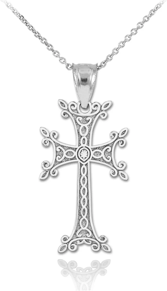 Religious Jewelry Dainty 925 Sterling Silver Armenian Cross Pendant Necklace