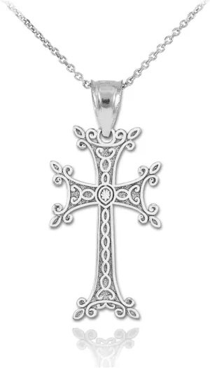 Religious Jewelry Dainty 925 Sterling Silver Armenian Cross Pendant Necklace