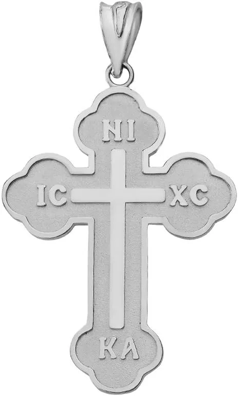 Religious Jewelry Solid 925 Sterling Silver Eastern Orthodox IC XC NIKA Cross Pendant Necklace