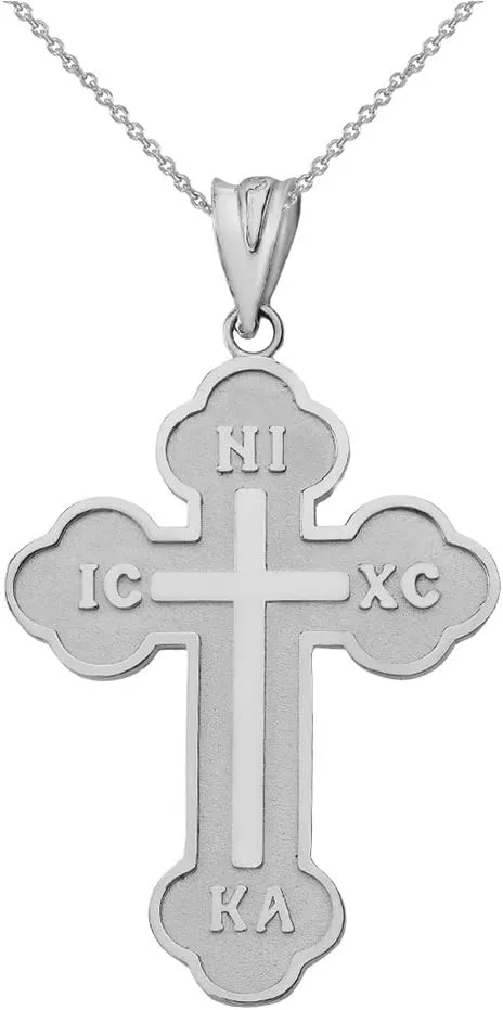Religious Jewelry Solid 925 Sterling Silver Eastern Orthodox IC XC NIKA Cross Pendant Necklace