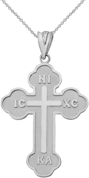 Religious Jewelry Solid 925 Sterling Silver Eastern Orthodox IC XC NIKA Cross Pendant Necklace