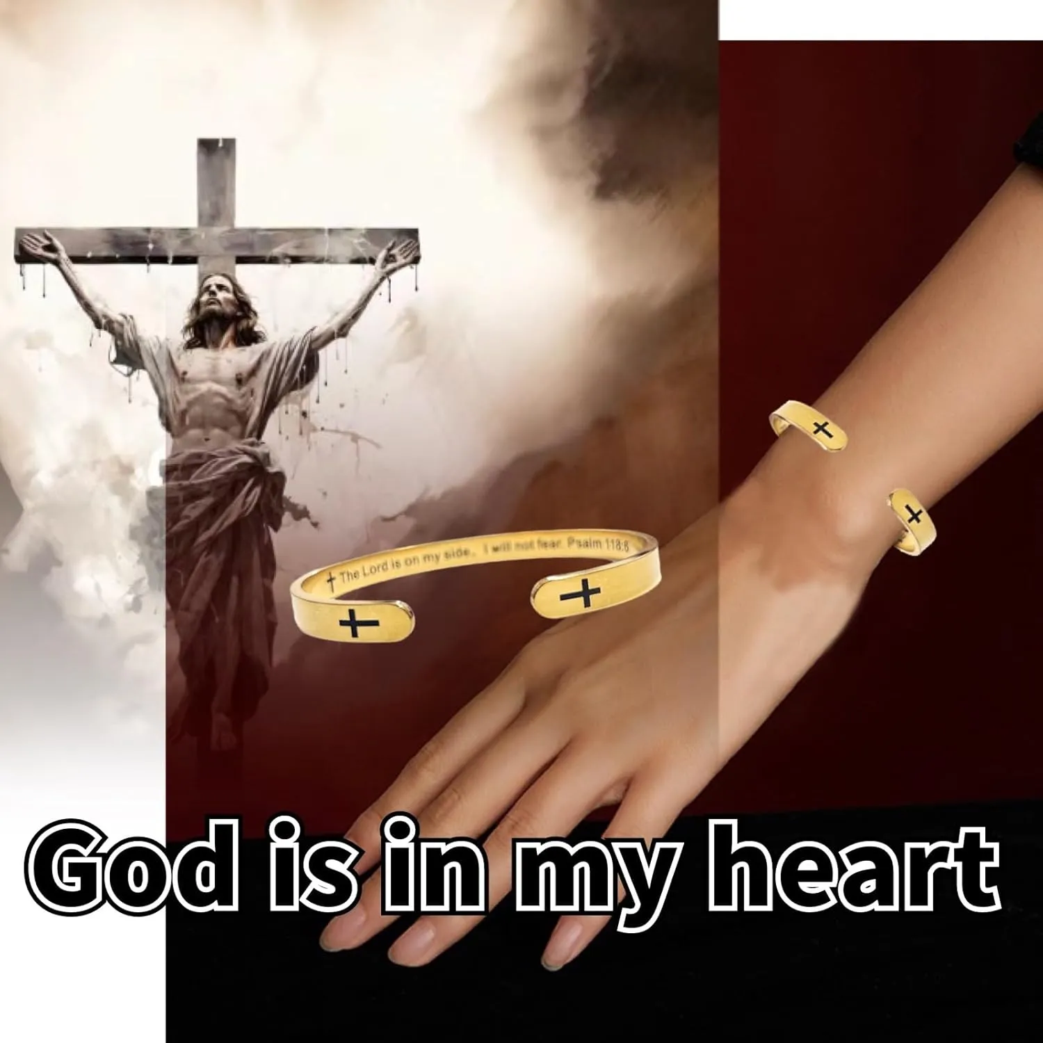 RENYILIN Religious prayer bracelet Christian inspirational quotes Cross Cuff bracelet Baptismal Faith Bible verses inspired cuff jewelry