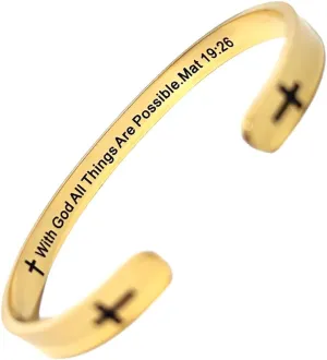 RENYILIN Religious prayer bracelet Christian inspirational quotes Cross Cuff bracelet Baptismal Faith Bible verses inspired cuff jewelry