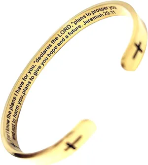 RENYILIN Religious prayer bracelet Christian inspirational quotes Cross Cuff bracelet Baptismal Faith Bible verses inspired cuff jewelry