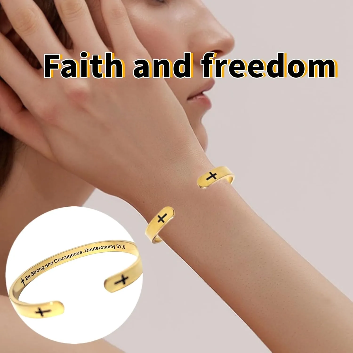 RENYILIN Religious prayer bracelet Christian inspirational quotes Cross Cuff bracelet Baptismal Faith Bible verses inspired cuff jewelry