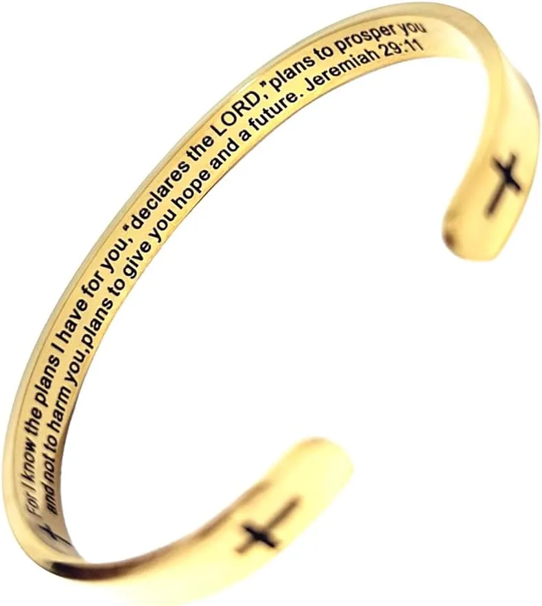 RENYILIN Religious prayer bracelet Christian inspirational quotes Cross Cuff bracelet Baptismal Faith Bible verses inspired cuff jewelry