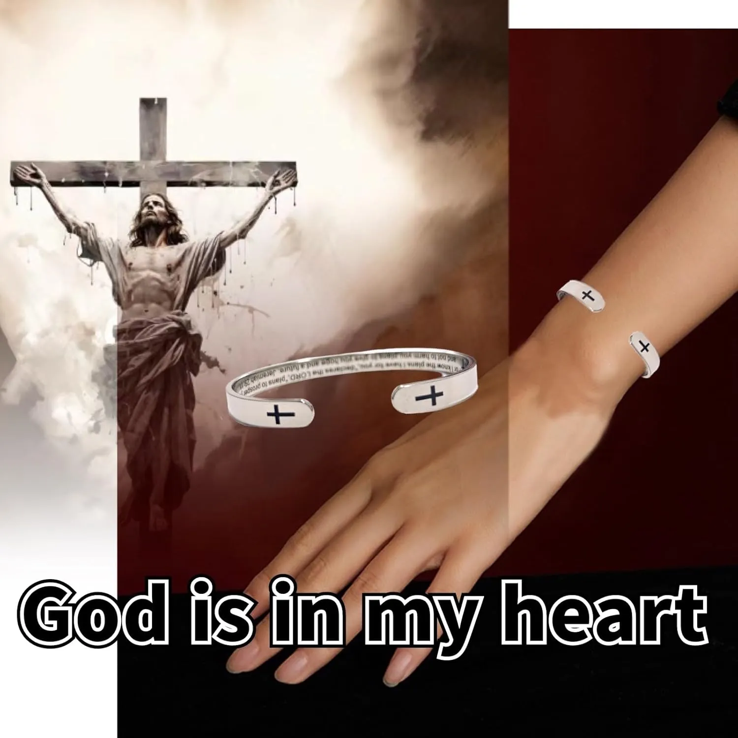 RENYILIN Religious prayer bracelet Christian inspirational quotes Cross Cuff bracelet Baptismal Faith Bible verses inspired cuff jewelry