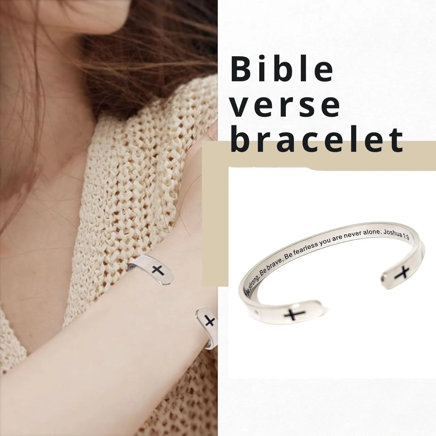 RENYILIN Religious prayer bracelet Christian inspirational quotes Cross Cuff bracelet Baptismal Faith Bible verses inspired cuff jewelry