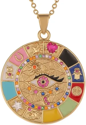 Retro YIN YANG NECKLACE, Vintage Stainless Steel Tarot Card Sun Moon Enamel Pendant Necklace for Women Men, Maya civilization Necklaces (Style I)