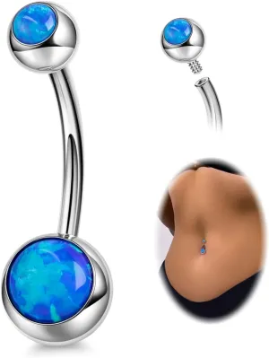 REVOLIA 14G F136 Titanium Opal Belly Button Rings for Women Hypoallergenic Belly Rings Internally Threaded Barbell Navel Rings Body Piercing Jewelry 6-16MM