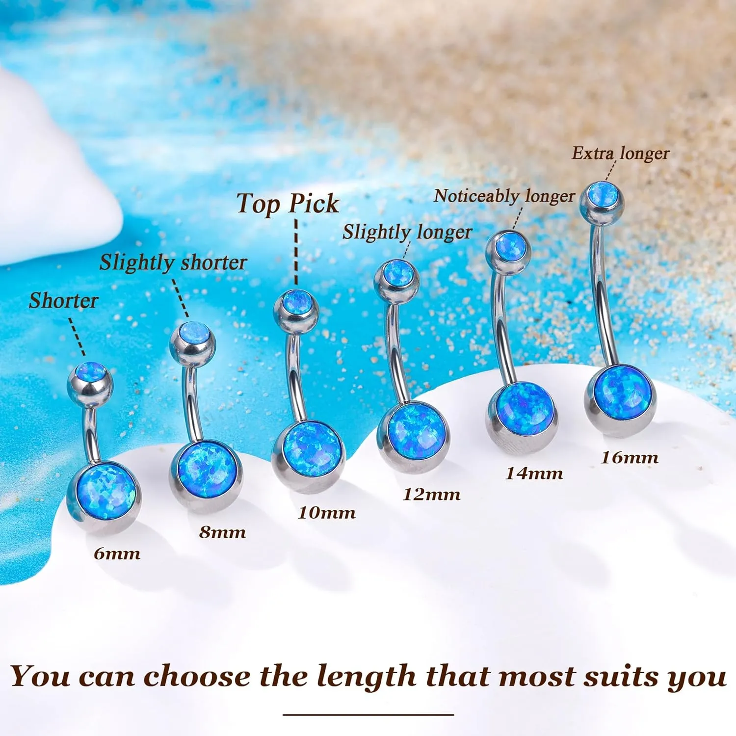 REVOLIA 14G F136 Titanium Opal Belly Button Rings for Women Hypoallergenic Belly Rings Internally Threaded Barbell Navel Rings Body Piercing Jewelry 6-16MM